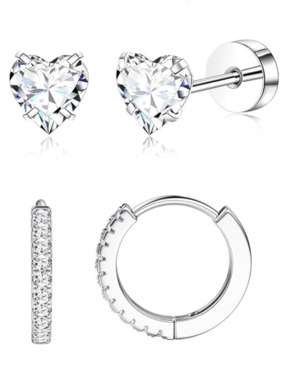 ⭐️FINAL PRICE #133 Stainless Steel Heart CZ Earrings and Pavé Huggie Hoop Set